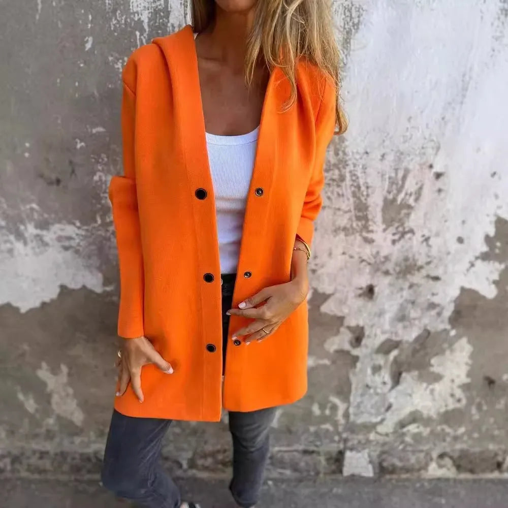 Mirla | Lättsam Enknäppt Cardigan med Huva-Eva Jonsson