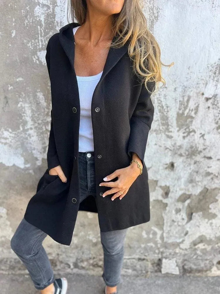 Mirla | Lättsam Enknäppt Cardigan med Huva-Eva Jonsson