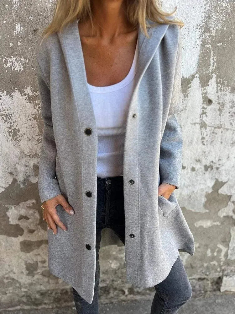 Mirla | Lättsam Enknäppt Cardigan med Huva-Eva Jonsson
