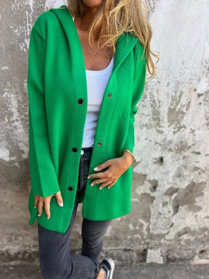 Mirla | Lättsam Enknäppt Cardigan med Huva-Eva Jonsson