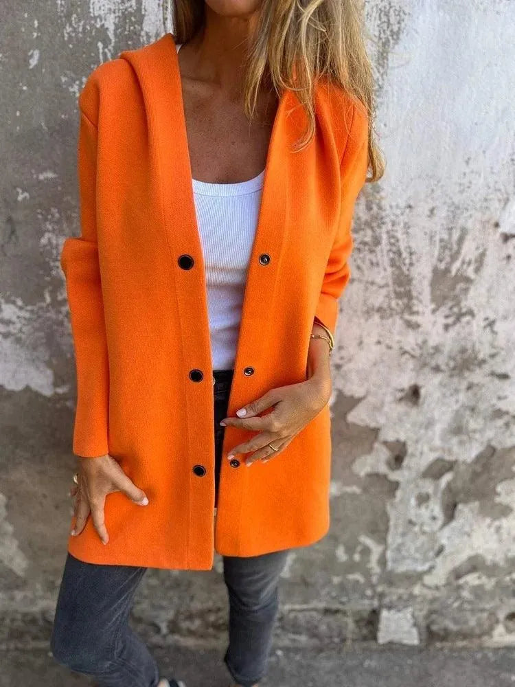 Mirla | Lättsam Enknäppt Cardigan med Huva-Eva Jonsson