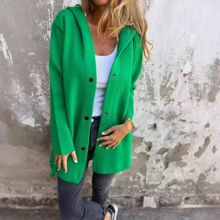 Mirla | Lättsam Enknäppt Cardigan med Huva-Eva Jonsson