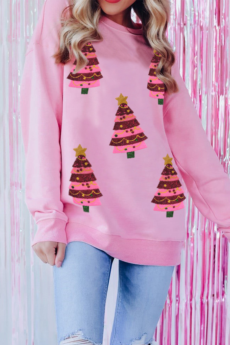 Mirla | Lättsam Julgran Broderade Paljetter Rundhalsad Sweatshirt-Eva Jonsson