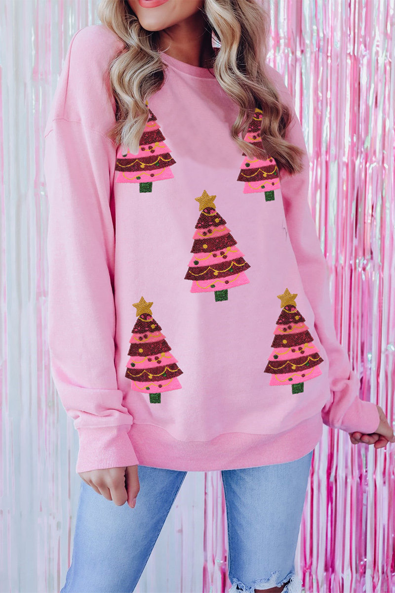 Mirla | Lättsam Julgran Broderade Paljetter Rundhalsad Sweatshirt-Eva Jonsson