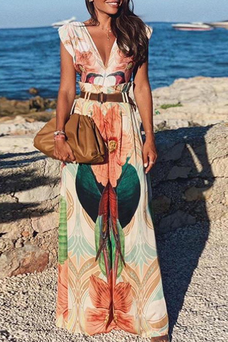Mirla | Lättsam Print Patchwork V-hals Rak Jumpsuit-Eva Jonsson
