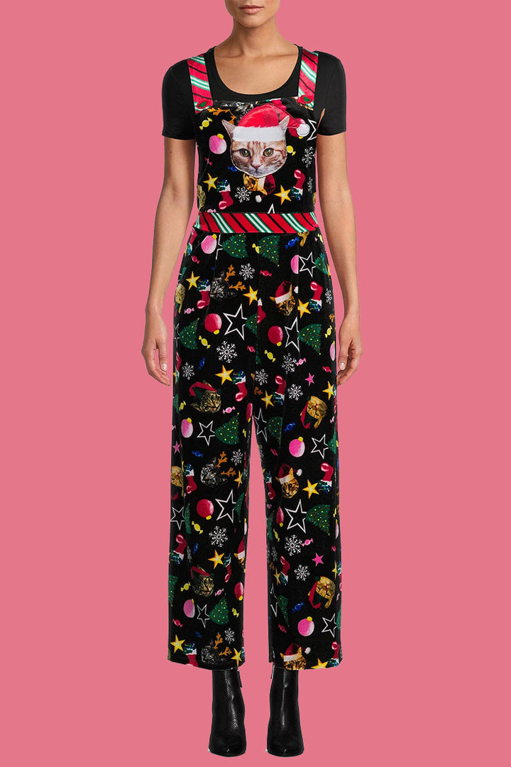 Mirla | Lättsam Wapiti Snöflingor Julgran Tryckt Patchwork Fyrkantig Krage Lös Overall-Eva Jonsson