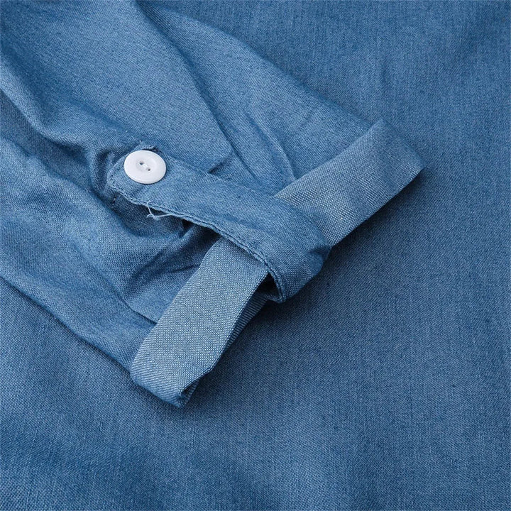 Mirla | Lättsam denim maxiklänning med krage för damer-Eva Jonsson