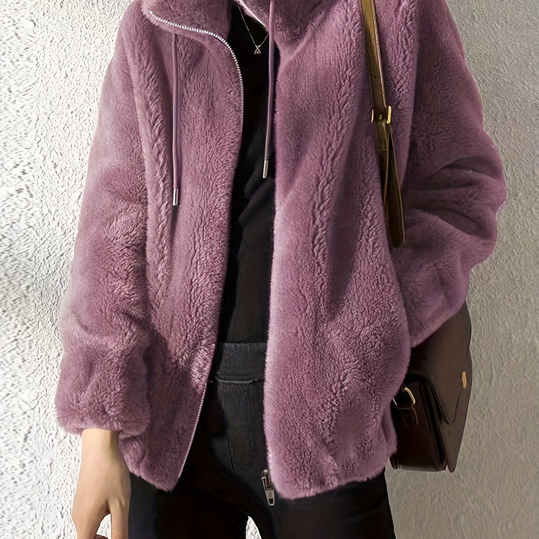 Mirla | Lättsamm Varm Teddyjacka med Kordel och Dragkedja-Eva Jonsson