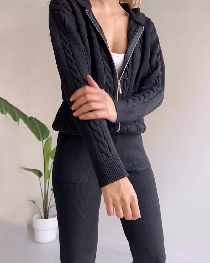 Mirla | Lättsamt Jacquard-Cardigan-Set med Twist-Design-Eva Jonsson
