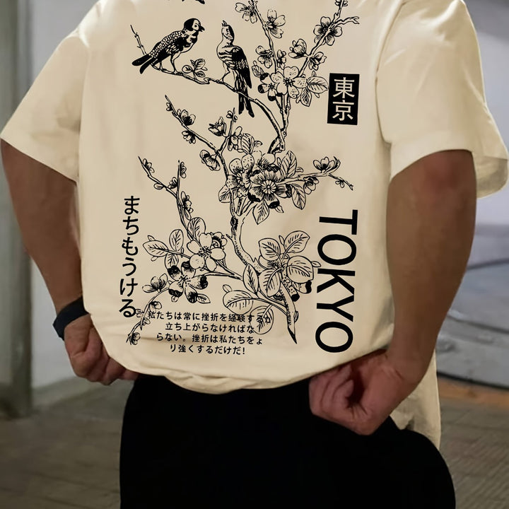 Mirla | Lättsamt herr T-shirt med blommor och fågeltryck-Eva Jonsson