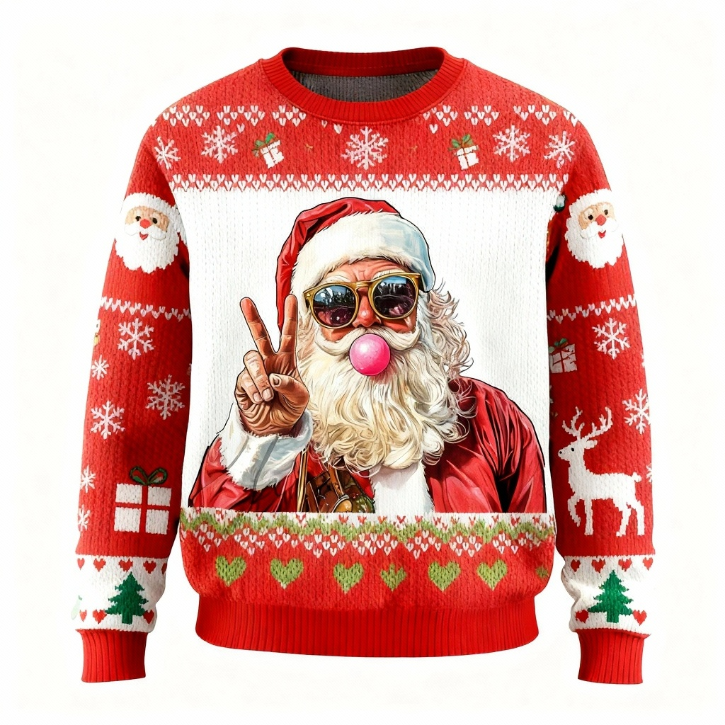 Mirla | Lekfull Santa Mönster Ful Tröja - Unisex Julfest Väsentlig-Eva Jonsson