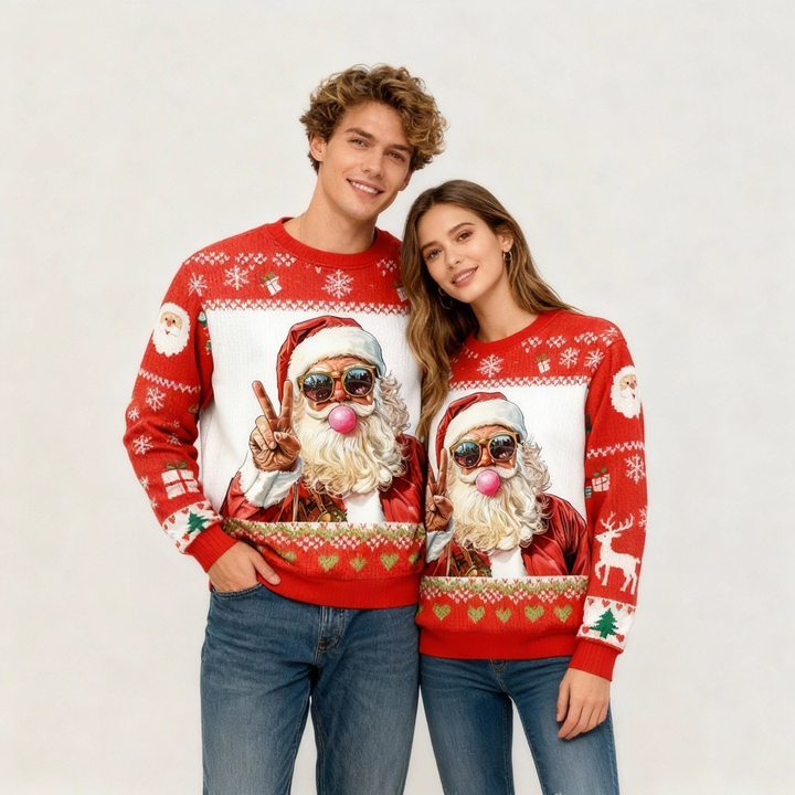 Mirla | Lekfull Santa Mönster Ful Tröja - Unisex Julfest Väsentlig-Eva Jonsson