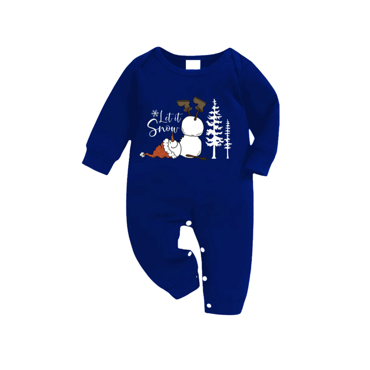 Mirla | Let It Snow Text And Snowman Printed Blue And White Checkered Family Matching Pajamas-Eva Jonsson