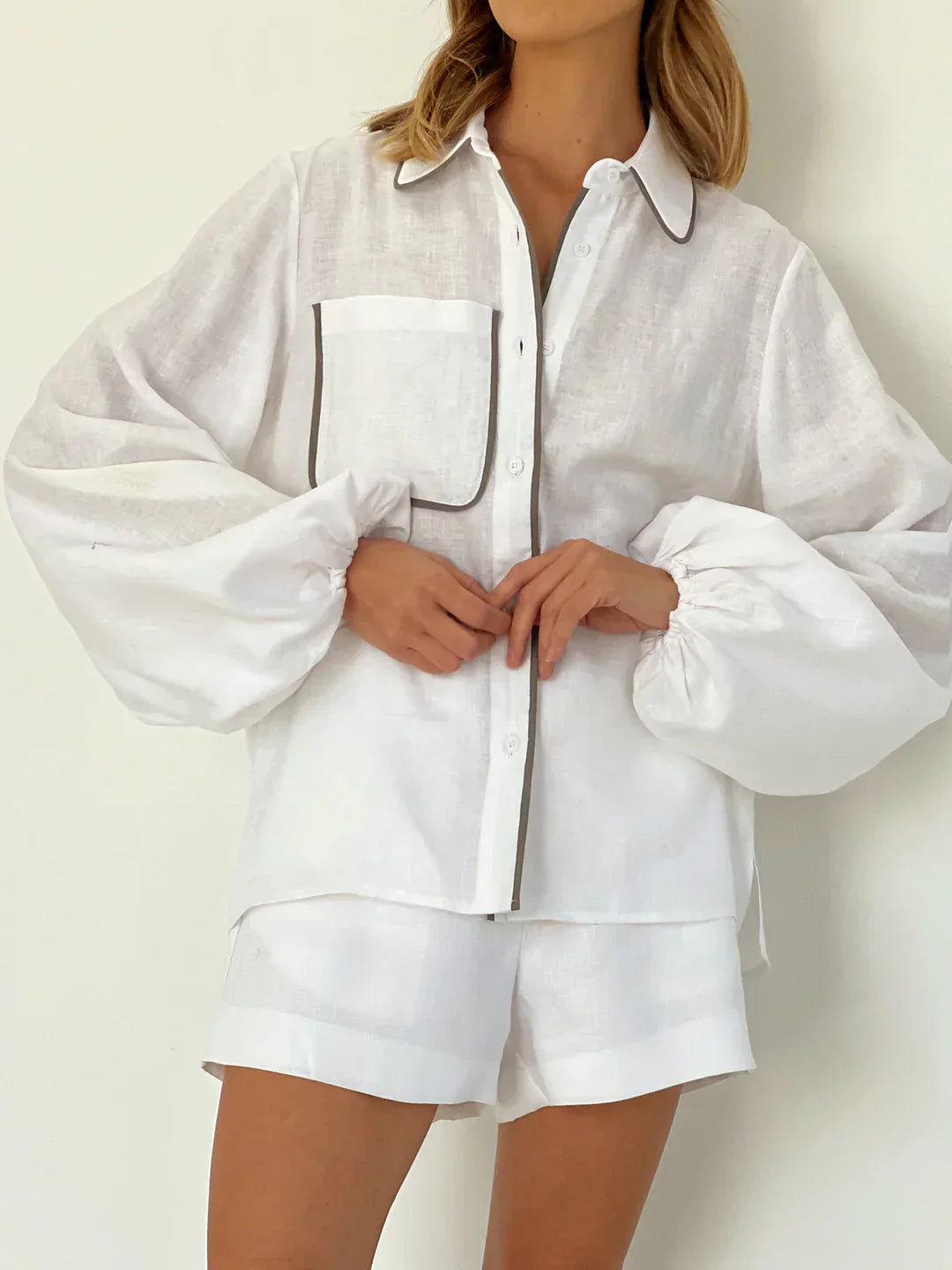 Mirla | Linne Kontrastdetalj Tvådels Shorts Set-Eva Jonsson