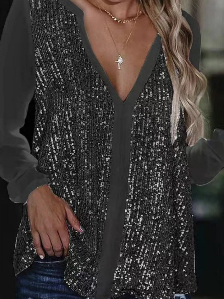 Mirla | Löst Fallande Damblus med V-hals Elegant Top-Eva Jonsson