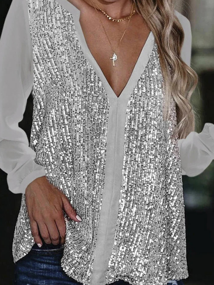 Mirla | Löst Fallande Damblus med V-hals Elegant Top-Eva Jonsson