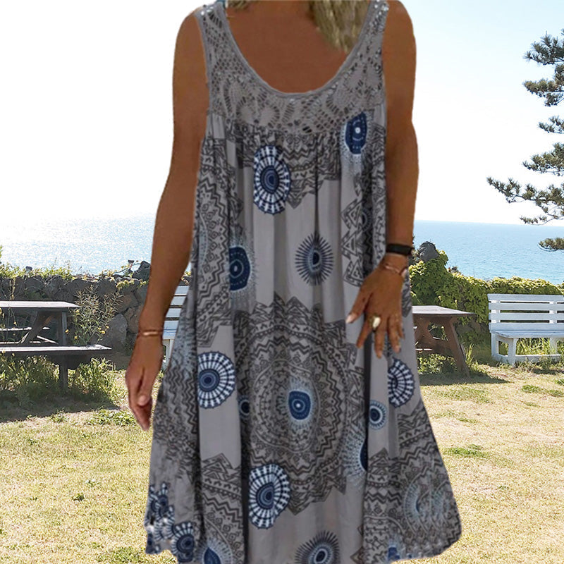 Mirla | Luftig Sommardress med Tryck & O-krage-Eva Jonsson