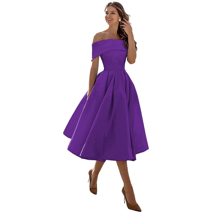 Mirla | Mångsidig Off-Shoulder Satin Klänning för Fester-Eva Jonsson