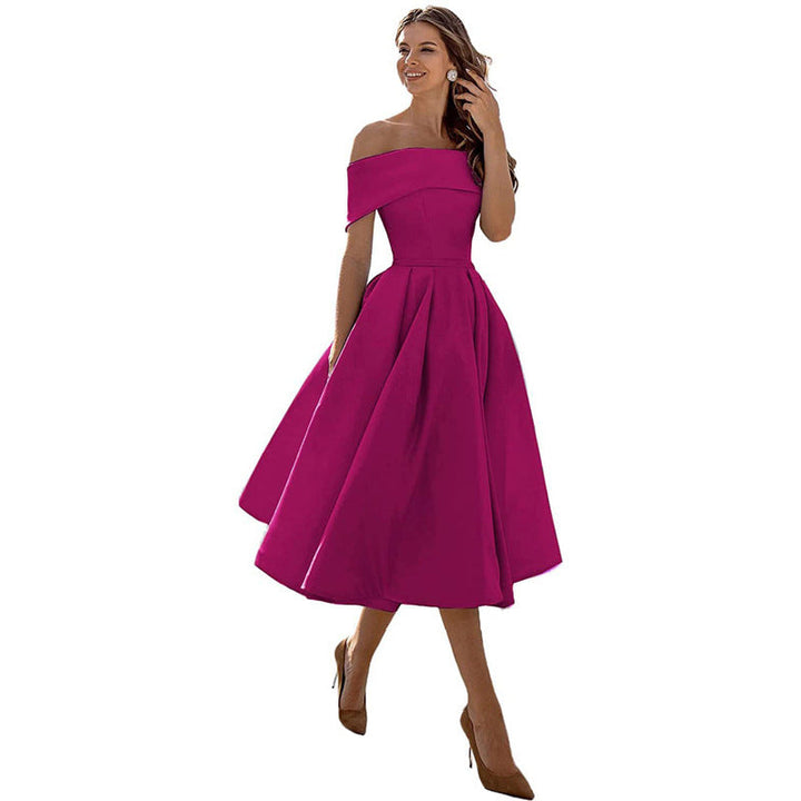 Mirla | Mångsidig Off-Shoulder Satin Klänning för Fester-Eva Jonsson