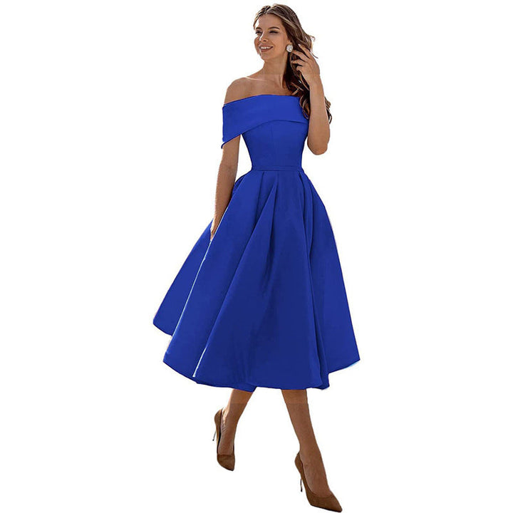 Mirla | Mångsidig Off-Shoulder Satin Klänning för Fester-Eva Jonsson