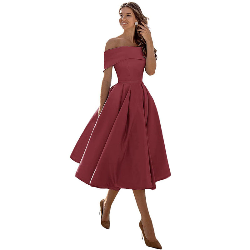 Mirla | Mångsidig Off-Shoulder Satin Klänning för Fester-Eva Jonsson
