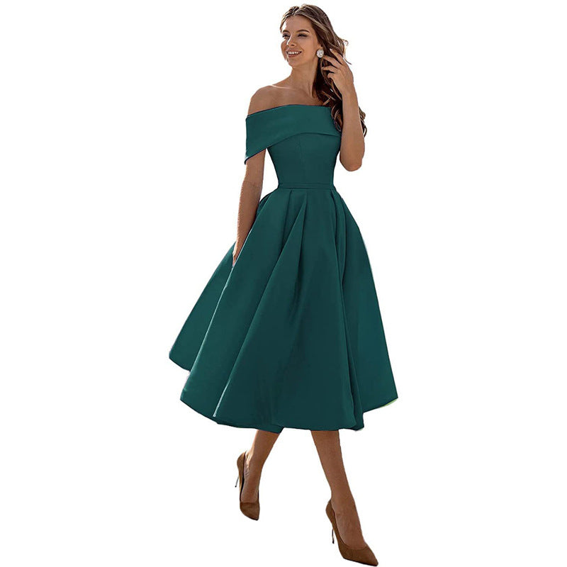 Mirla | Mångsidig Off-Shoulder Satin Klänning för Fester-Eva Jonsson