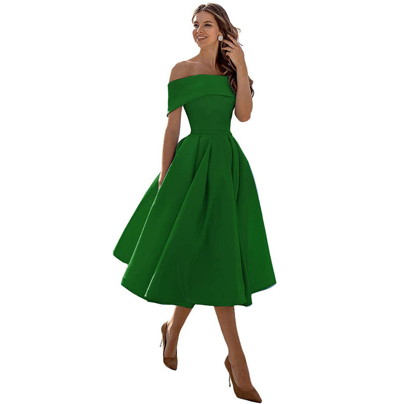 Mirla | Mångsidig Off-Shoulder Satin Klänning för Fester-Eva Jonsson