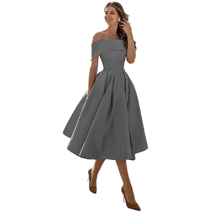 Mirla | Mångsidig Off-Shoulder Satin Klänning för Fester-Eva Jonsson