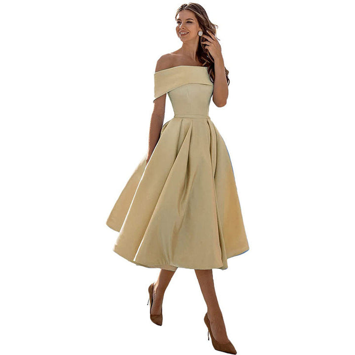 Mirla | Mångsidig Off-Shoulder Satin Klänning för Fester-Eva Jonsson