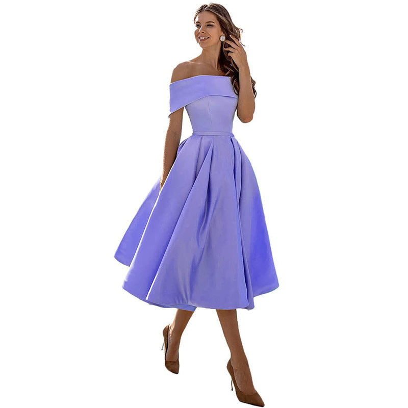 Mirla | Mångsidig Off-Shoulder Satin Klänning för Fester-Eva Jonsson