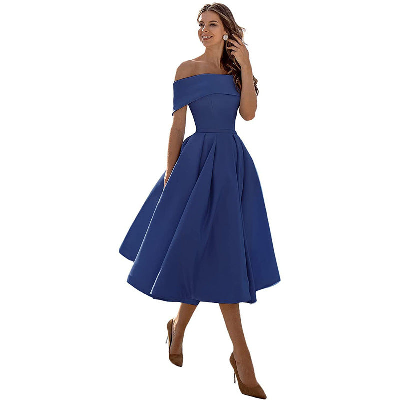 Mirla | Mångsidig Off-Shoulder Satin Klänning för Fester-Eva Jonsson