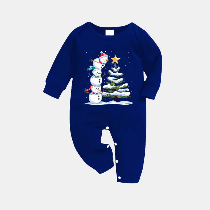 Mirla | Marinblå och Vit Rutigt Jul Pyjamasset med Snögubbe- och Julgranstryck-Eva Jonsson