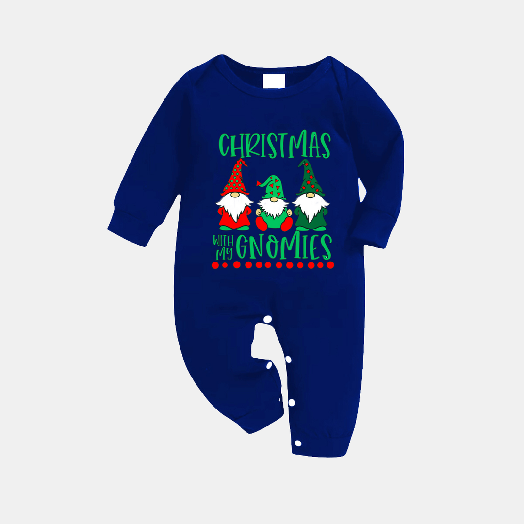 Mirla | Marinblått och Vitt Rutigt Julpyjamas-Set med Texttryck Jul med Mina Gnomies-Eva Jonsson