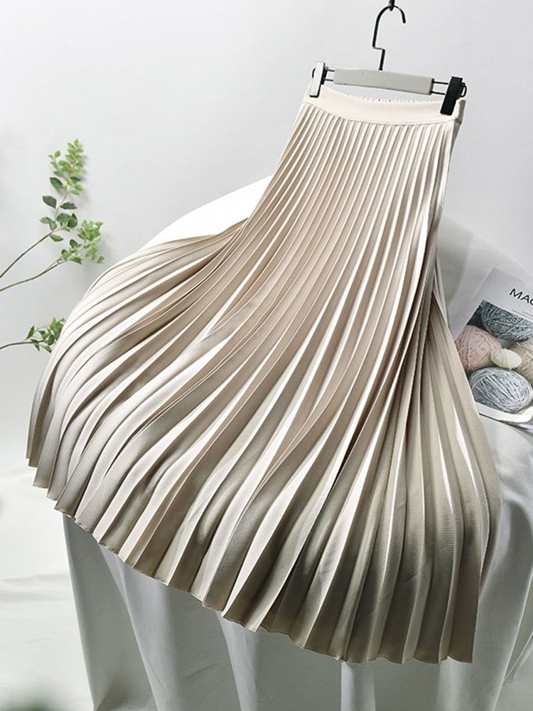 Mirla | Märkesdesigner Dam Elegant Snygg Solid Fållad Kjol Hög Midja Lyxmode-Eva Jonsson