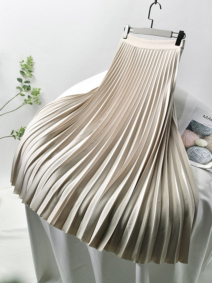 Mirla | Märkesdesigner Dam Elegant Snygg Solid Fållad Kjol Hög Midja Lyxmode-Eva Jonsson