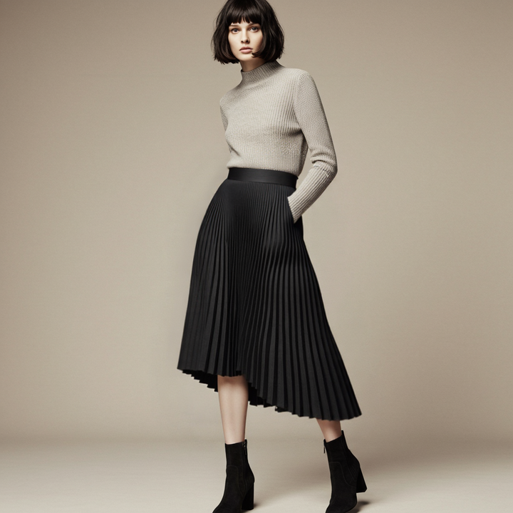 Mirla | Märkesdesigner Dam Elegant Snygg Solid Plisserad Kjol Hög Midja Lyxmode-Eva Jonsson