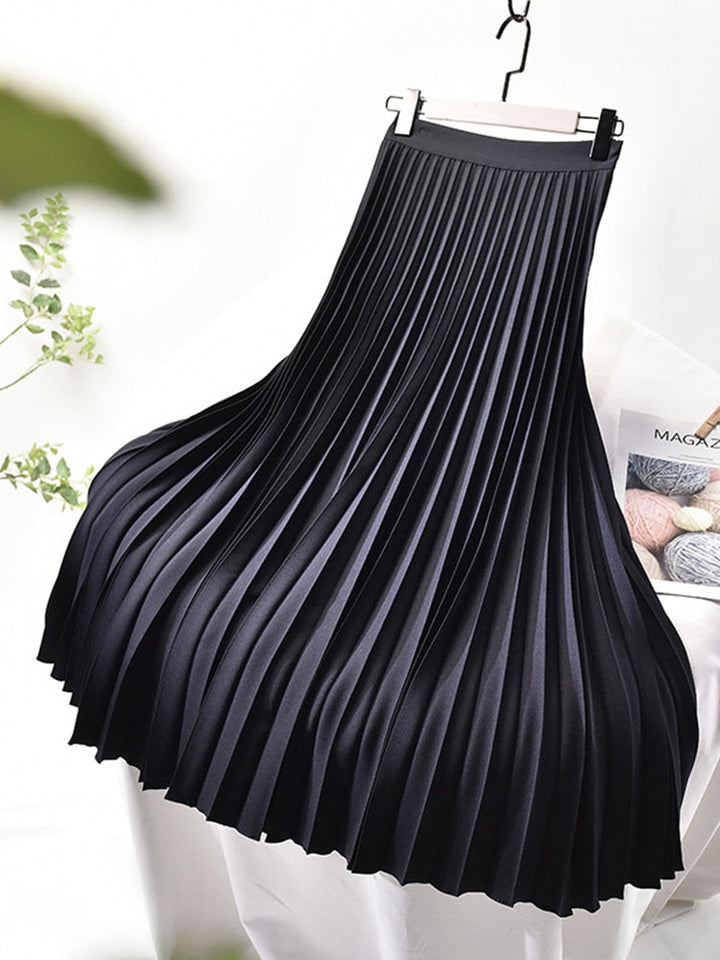 Mirla | Märkesdesigner Dam Elegant Snygg Solid Plisserad Kjol Hög Midja Lyxmode-Eva Jonsson