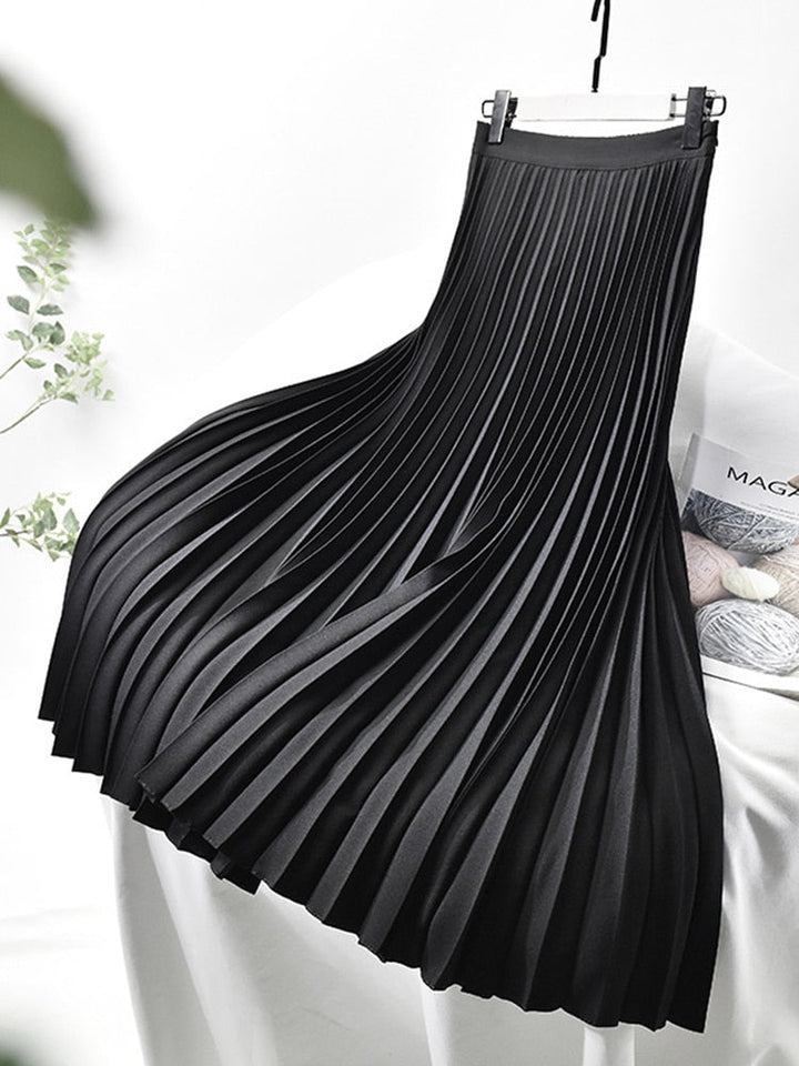 Mirla | Märkesdesigner Dam Elegant Snygg Solid Plisserad Kjol Hög Midja Lyxmode-Eva Jonsson
