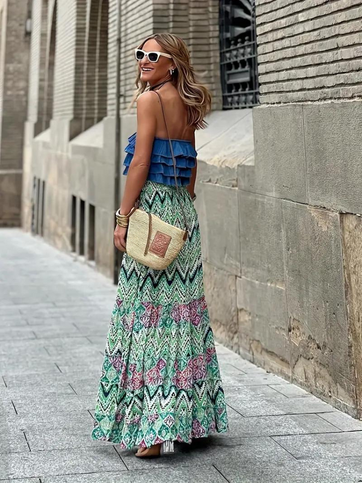 Mirla | Maxikjol Färgglad Boho-Rysslingskjol-Eva Jonsson