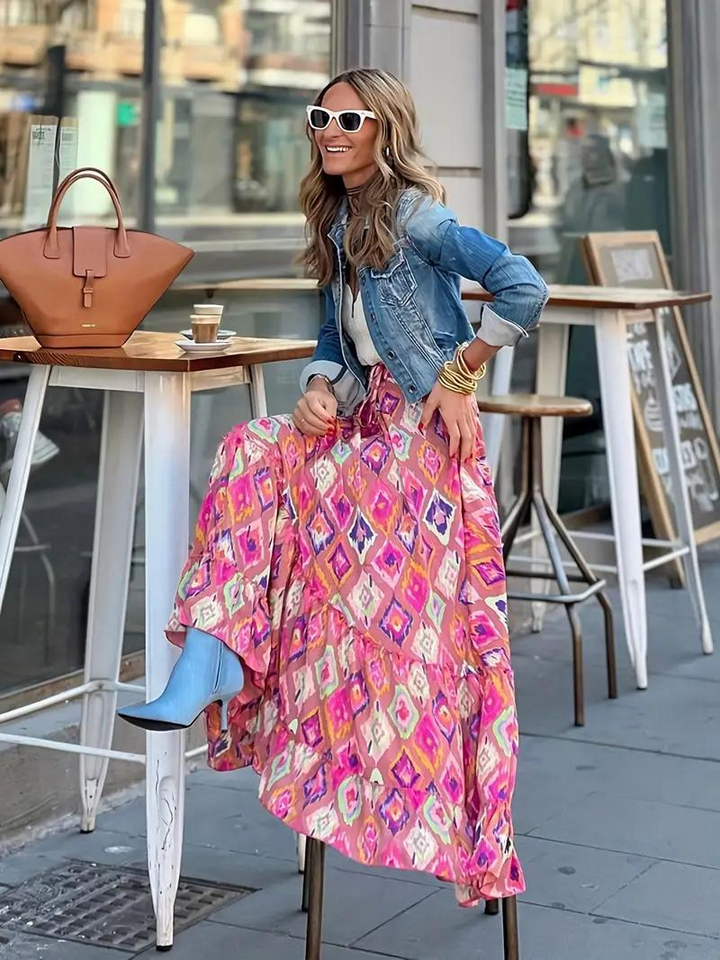 Mirla | Maxikjol Färgglad Boho-Rysslingskjol-Eva Jonsson