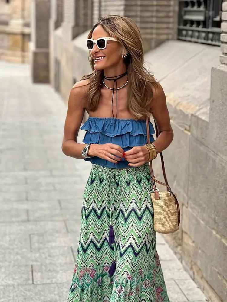 Mirla | Maxikjol Färgglad Boho-Rysslingskjol-Eva Jonsson