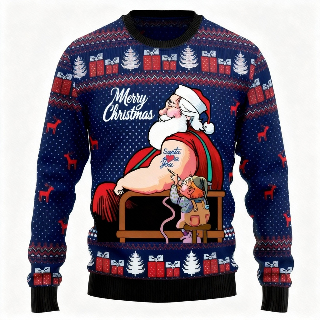Mirla | Maximal Glädje Minimal Ansträngning: Jolly Santa Print Semestertröja-Eva Jonsson