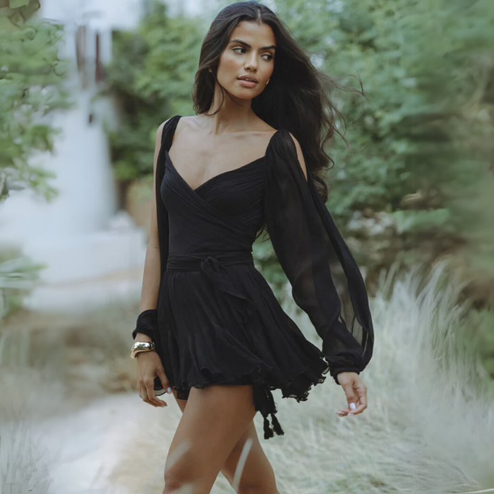 Mirla | Mini Klänning Chiffon Draperad Elegant Passform Lätt Flödande Stil-Eva Jonsson