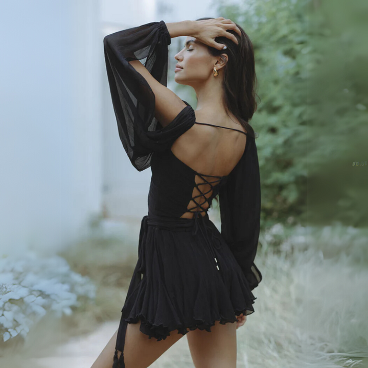 Mirla | Mini Klänning Chiffon Draperad Elegant Passform Lätt Flödande Stil-Eva Jonsson