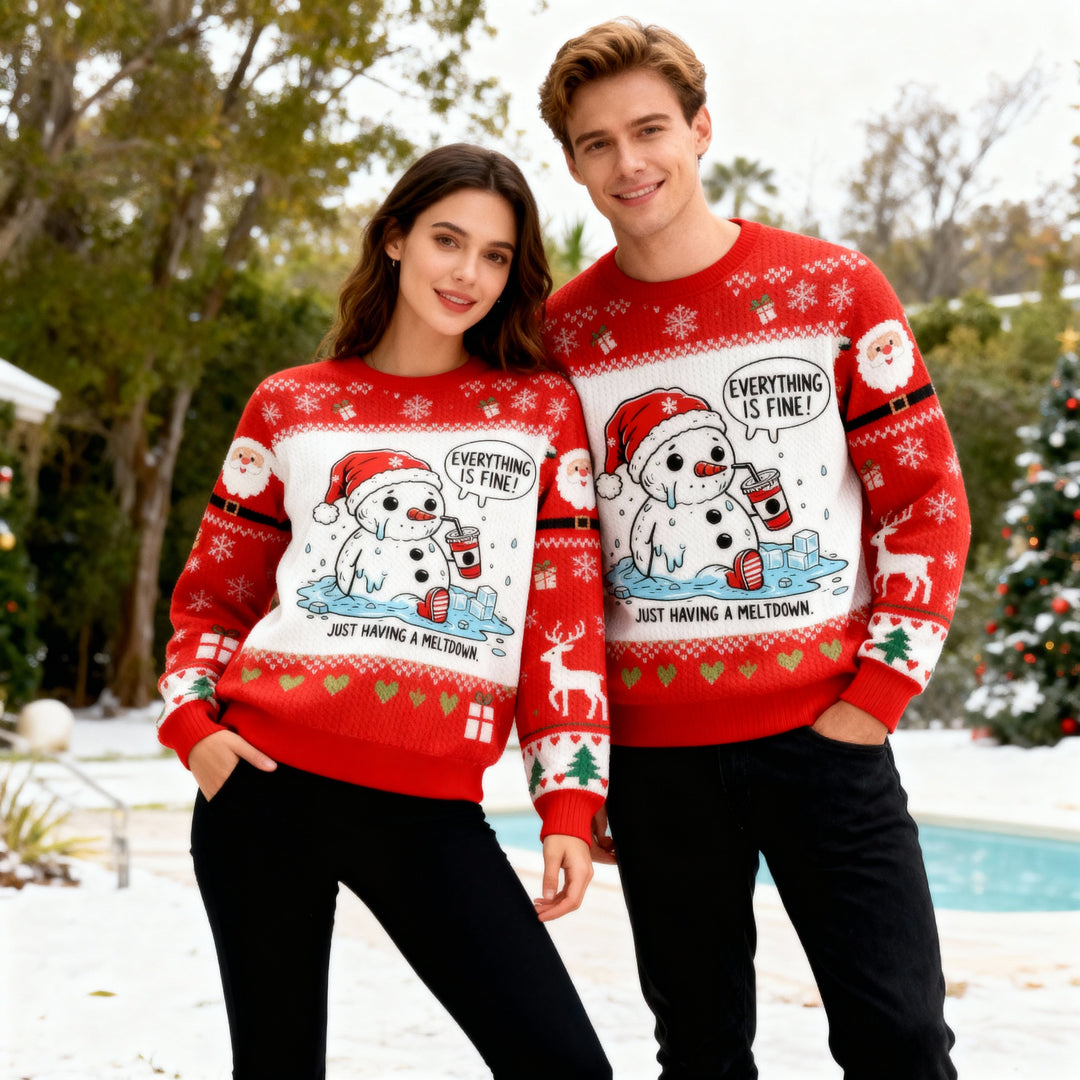 Mirla | Mjuk Fleece Snögubbe Mönster Ful Tröja - Unisex Julfest-Essential-Eva Jonsson