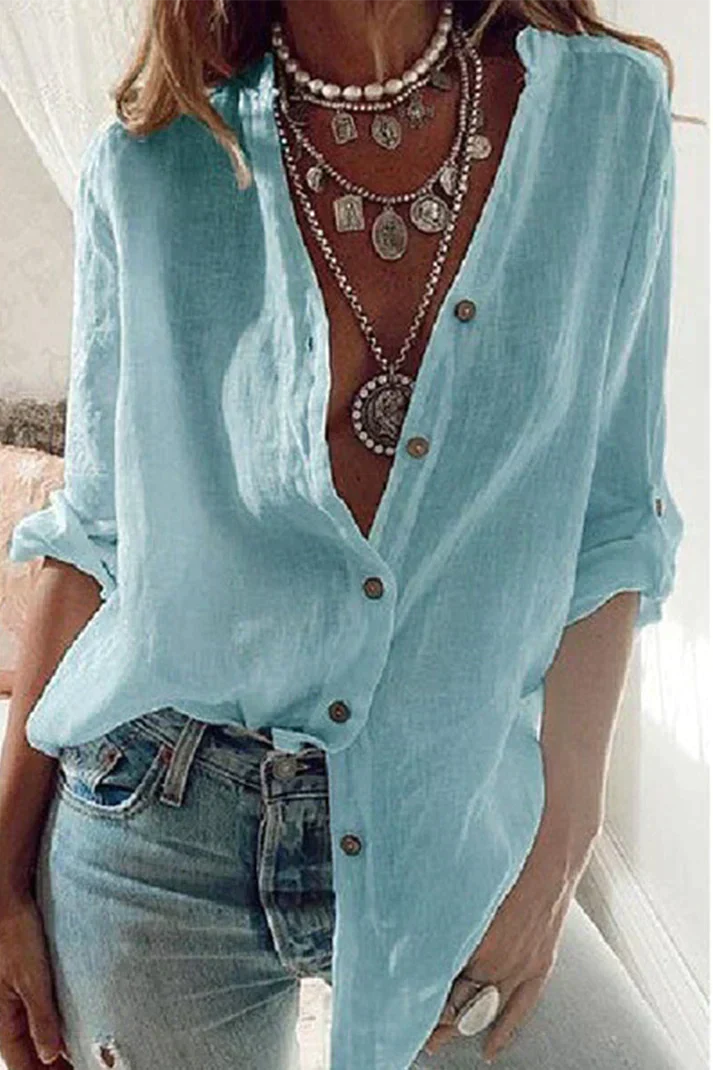 Mirla | Mode Solid Blus med V-hals-Eva Jonsson