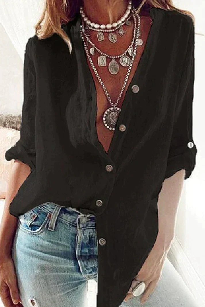 Mirla | Mode Solid Blus med V-hals-Eva Jonsson