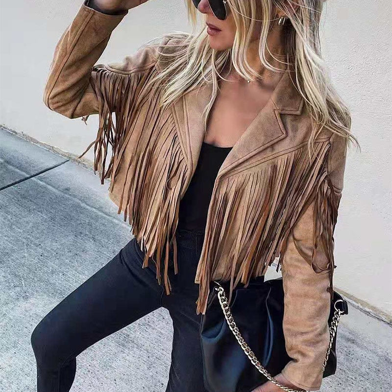 Mirla | Mode Syntetiskt Mocka Fransenjacka-Eva Jonsson