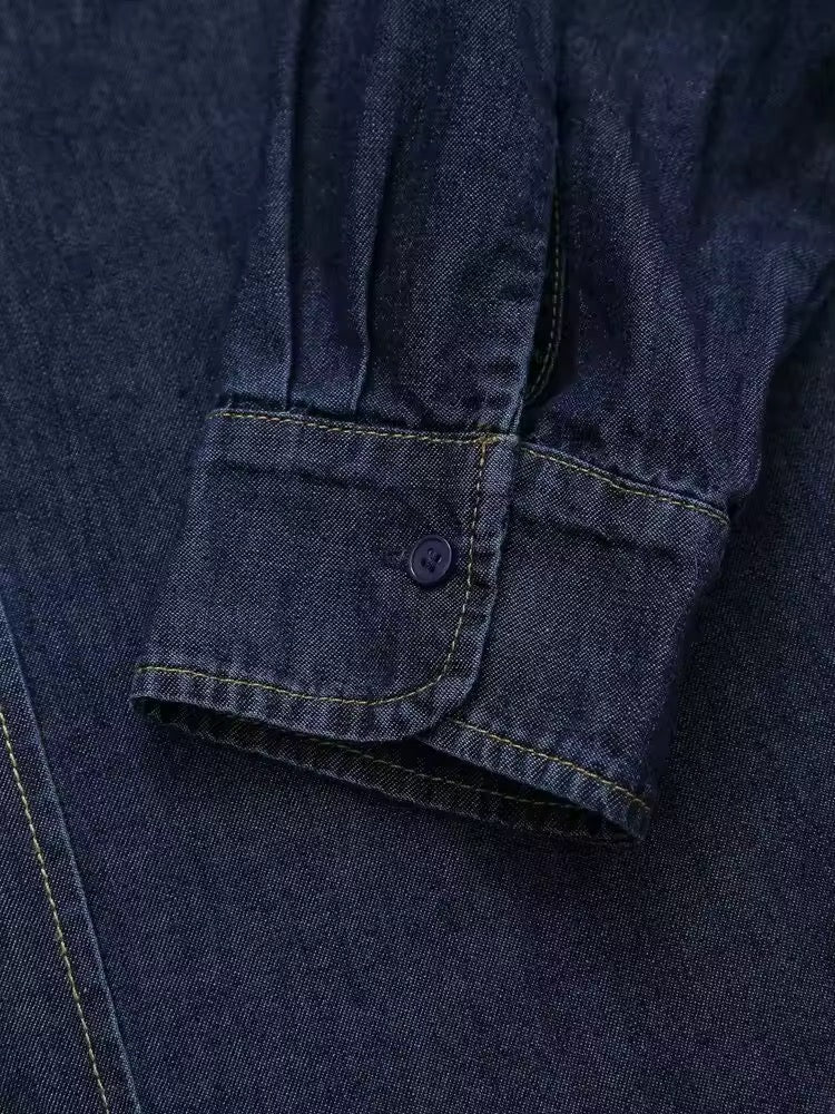 Mirla | Mörk denimblus med slipskrage-Eva Jonsson
