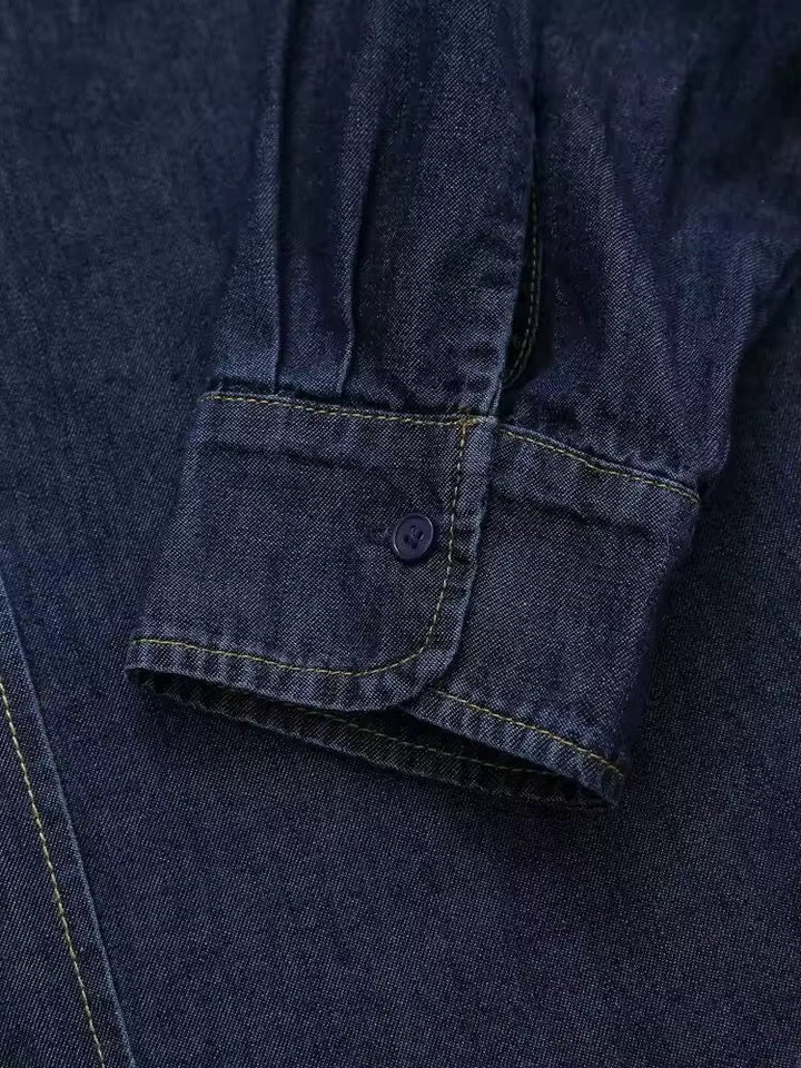 Mirla | Mörk denimblus med slipskrage-Eva Jonsson